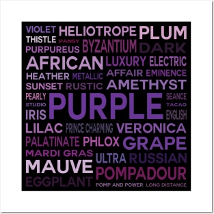 Word Cloud - Shades of Purple (Black Background) Posters and Art